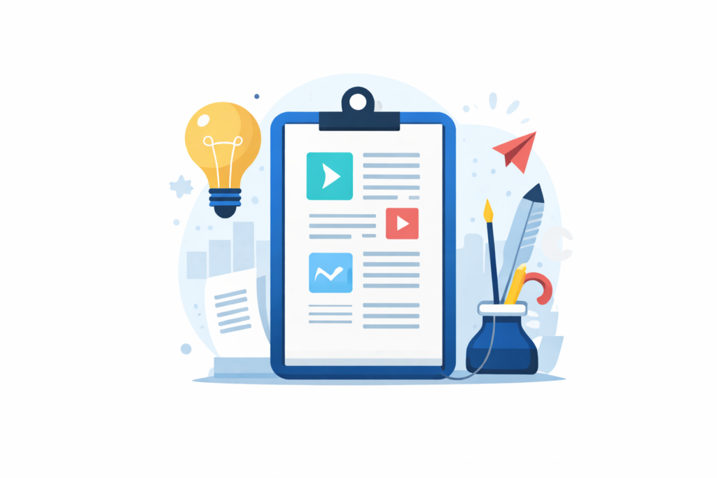 digital marketing blog content marketing illustration showing content planning, creation, and strategy workflow